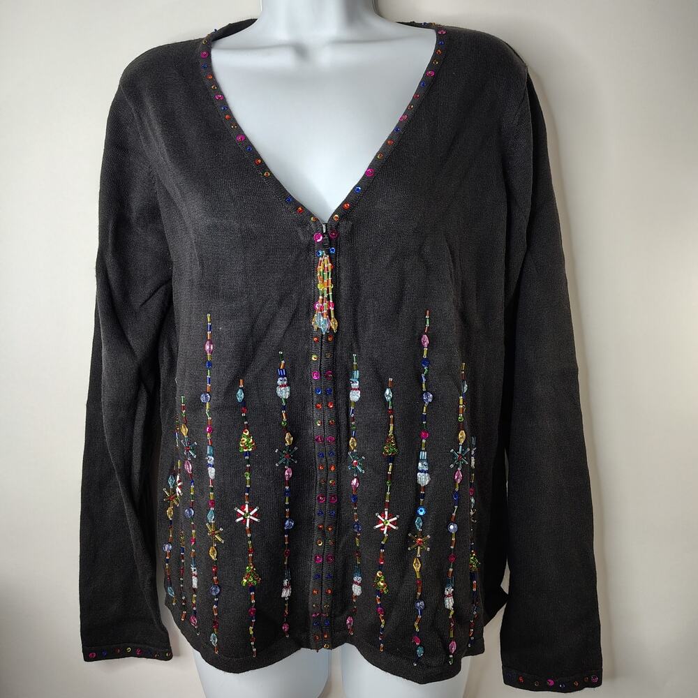 Tiara International‎ Christmas Collection Cardigan Sweater Womens Medium Beaded